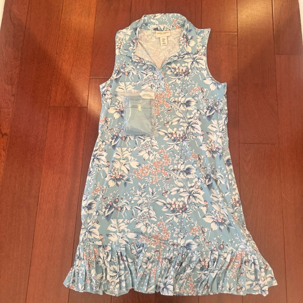 Laura Ashley Light Blue Floral Sleeveless Mini Dress - Picture 2 of 4